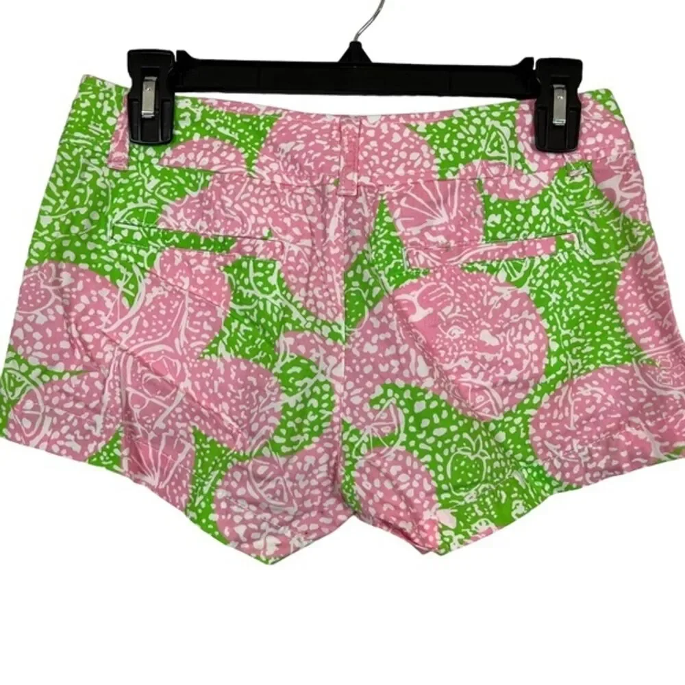 LILLY PULITZER Pink Green THE WALSH SHORT 100% Cotton Fruit Print Shorts sz 00